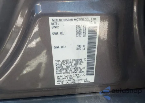 2017 Nissan Altima 2.5 Sv from USA, damaged, VIN 1N4AL3AP4HC137502